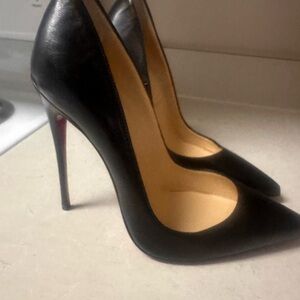 Christian Louboutin Black Leather Pointed-Toe Stilettos with Red Soles